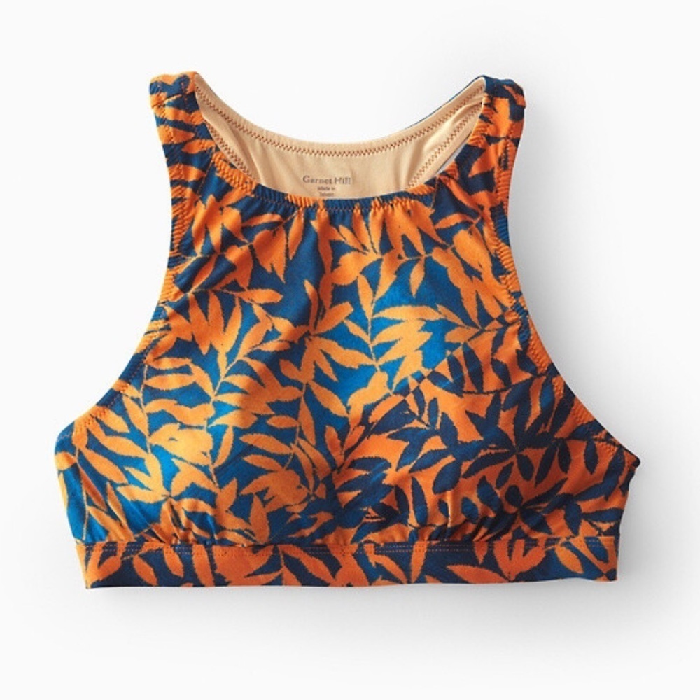 Garnet Hill Printed Racerback Leaf Padded Swimsuit Top
